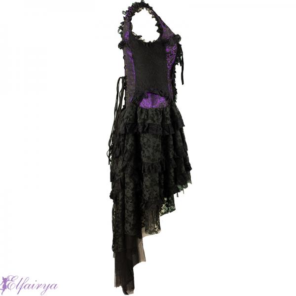 Korsettkleid--Ophelia--mit-schwarzer-Spitze-und-Spitzenrueschen
